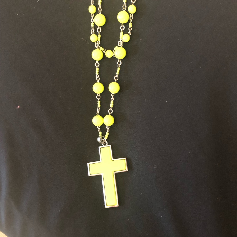 Green Beaded Cross Necklace